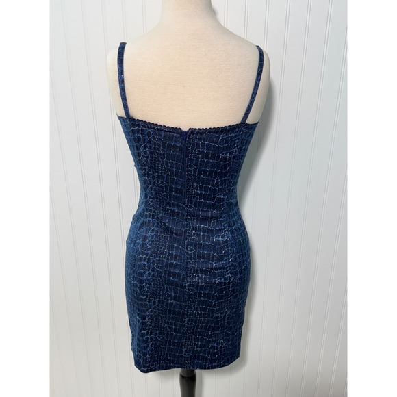 Ticci Tonetto Mini‎ Dress Small Blue Snakeskin Print Bodycon Sleeveless Vintage - Picture 5 of 10